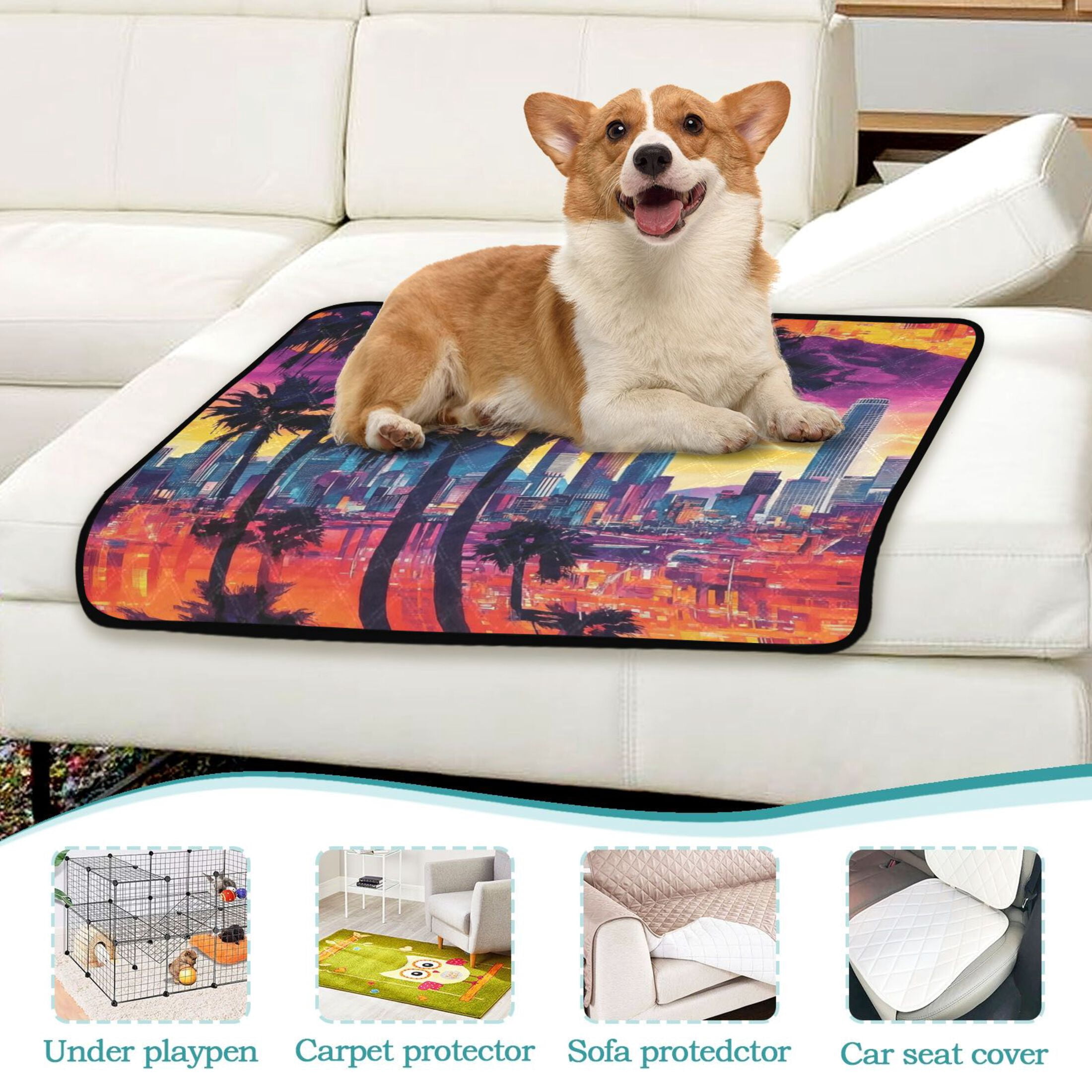 Washable Pet Pee Pads with Super Absorbent Reusable Training Pads for Dogs & Cats City View at Sunset
