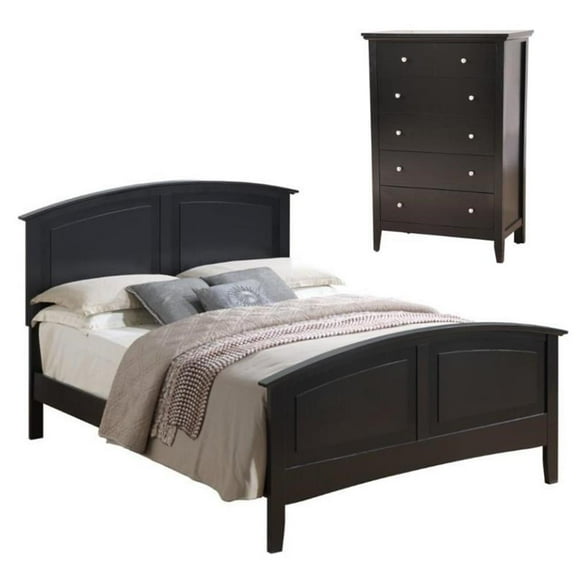 Home Square 2-Piece Set with Queen Panel Bed and 5-Drawer Chest in Black
