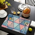 thumbnail image 3 of Pink and Blue Triangular Floral Boho Pattern Summer Placemats Table Placemats Set Of 6-Linen Kitchen Washable Placemats Table Mats 11.8"x17.7" Non-Slip Heat Resistant, 3 of 5