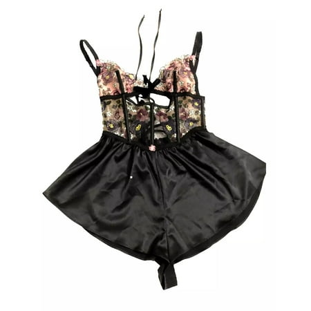 VS for Love & Lemons Black Floral Satin Lace Lingerie Babydoll Nighty Size Small NWT