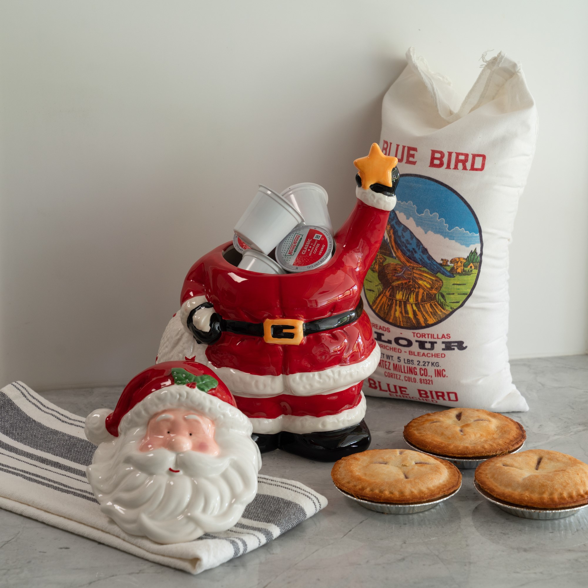 10 Strawberry Street Burlap Santa Cookie Jar