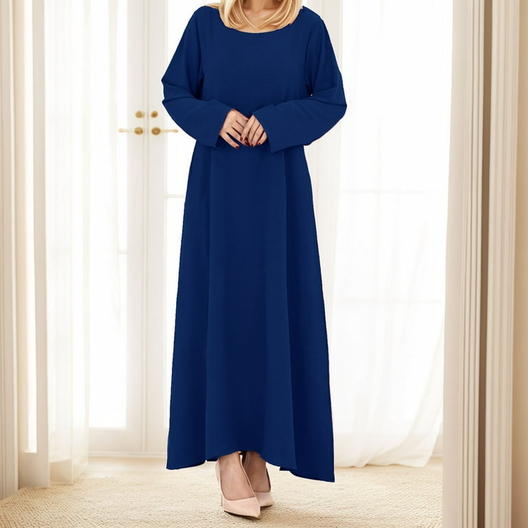 JBXKXYW Dresses For Women Women'S Muslim Abaya Long Sleeve Arab Dubai Abaya  Modern Middle Prayer Belt Eid Long Dress Womens Dresses (Dark Blue,XL) -  Walmart.com