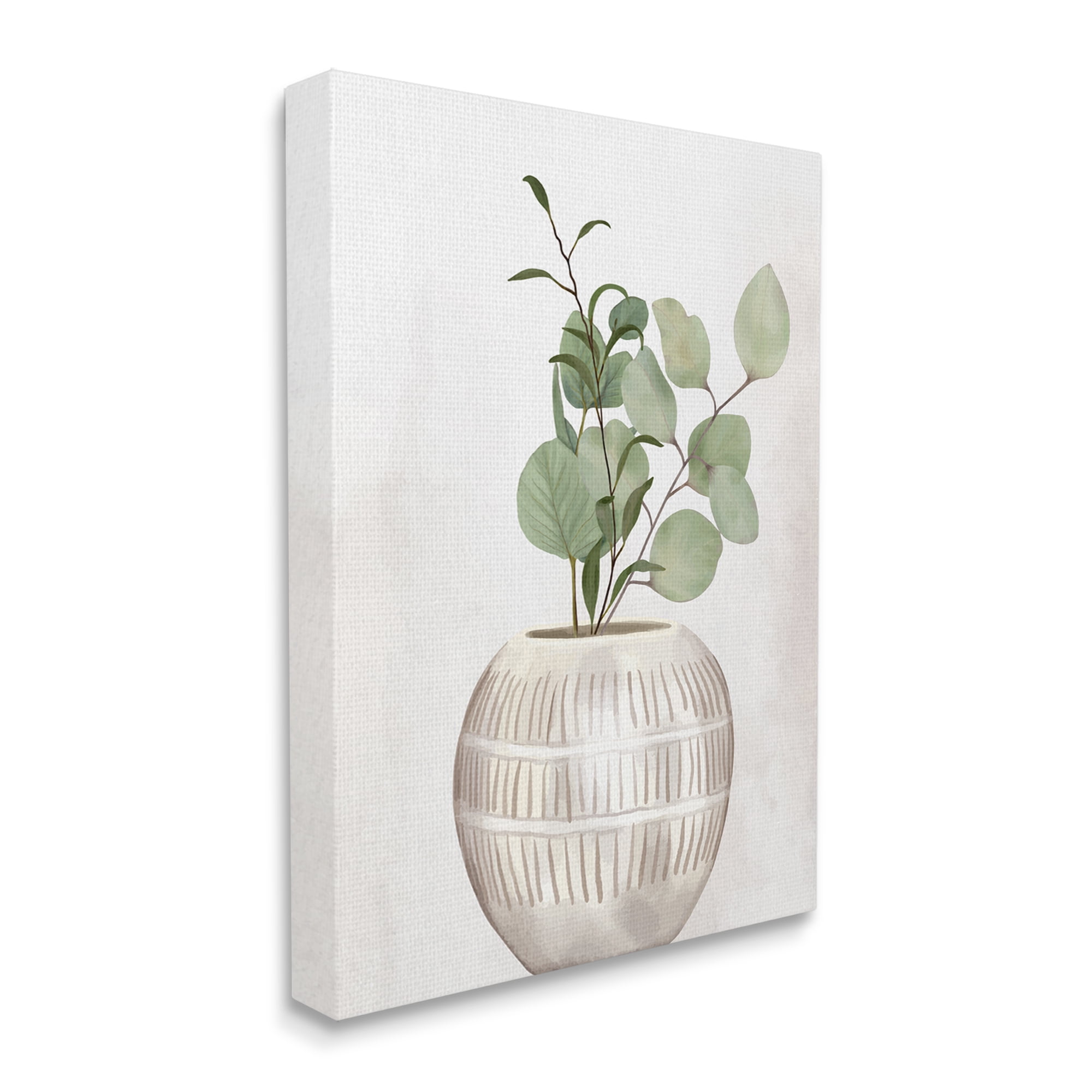 Stupell Industries Potted Herbal Plants Round Leaves Patterned Vase Painting Gallery Wrapped Canvas Print Wall Art, Design by Kim Allen