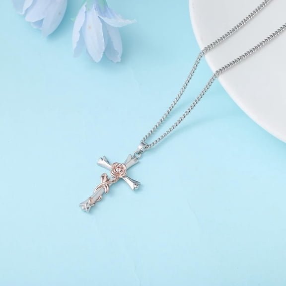 Cross Necklace For Women | Silver Faith Birthstone Cross Pendant With Birth Flower Jewelry Gifts For Teen Wife Women For Birthday Anniversary[o3396]