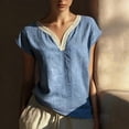 thumbnail image 5 of Babysbule Women's Lace Trim V Neck Short Sleeve Top, Casual Washed Cotton Loose Blouse for Summer, 5 of 7