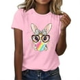 thumbnail image 1 of KIHOUT Chemises de Pâques pour Femmes Liquidation Mode Blouse à Manches Courtes Imprimée Lapin Col Rond Hauts Décontractés Aubaines, 1 of 5