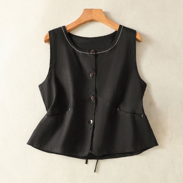 mfyjkho Camisetas Sin Mangas Para Mujer, Camisola De Mujer De Imitación De Lino Y Botones Con Cuello Redondo Plisado Sin Mangas Vestidos Maxi Para Mujer Xxl