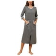 thumbnail image 2 of Roncen Women Zipper Robe 3/4 Sleeves Loungewear Dress Full Length Sleepwear Pockets Housecoat Nightgown Long Bathrobe, 2 of 8