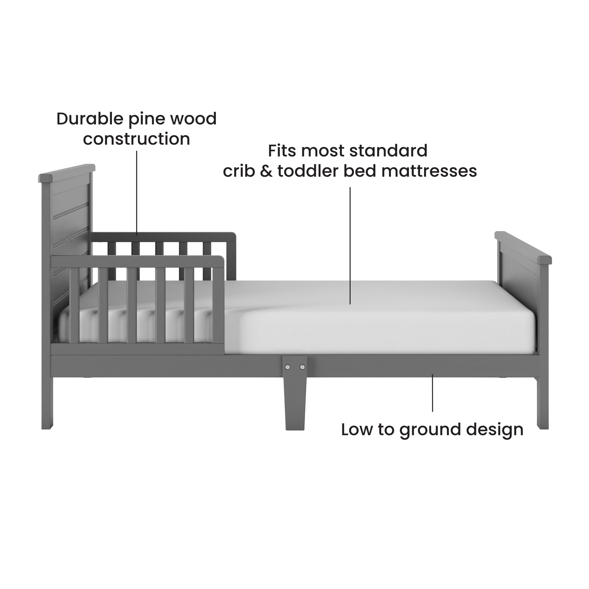 Child Craft Forever Eclectic Woodland Toddler Bed with Rails, Brushed Pebble
