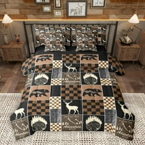 Homewish Western Wildlife Reindeer Bedding Comforter Set 7pcs, Woodland Animal Queen Bedding Sets, Brown Rustic Farmhouse Reversible Queen Sheet Sets, Lightweight Room Decor