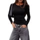 thumbnail image 2 of Camisetas de Larga con Cuello Redondo para Mujer, Estilo Casual y Ajustado, de Color Liso. Ropa Básica de Otoño. Negro L, 2 of 7