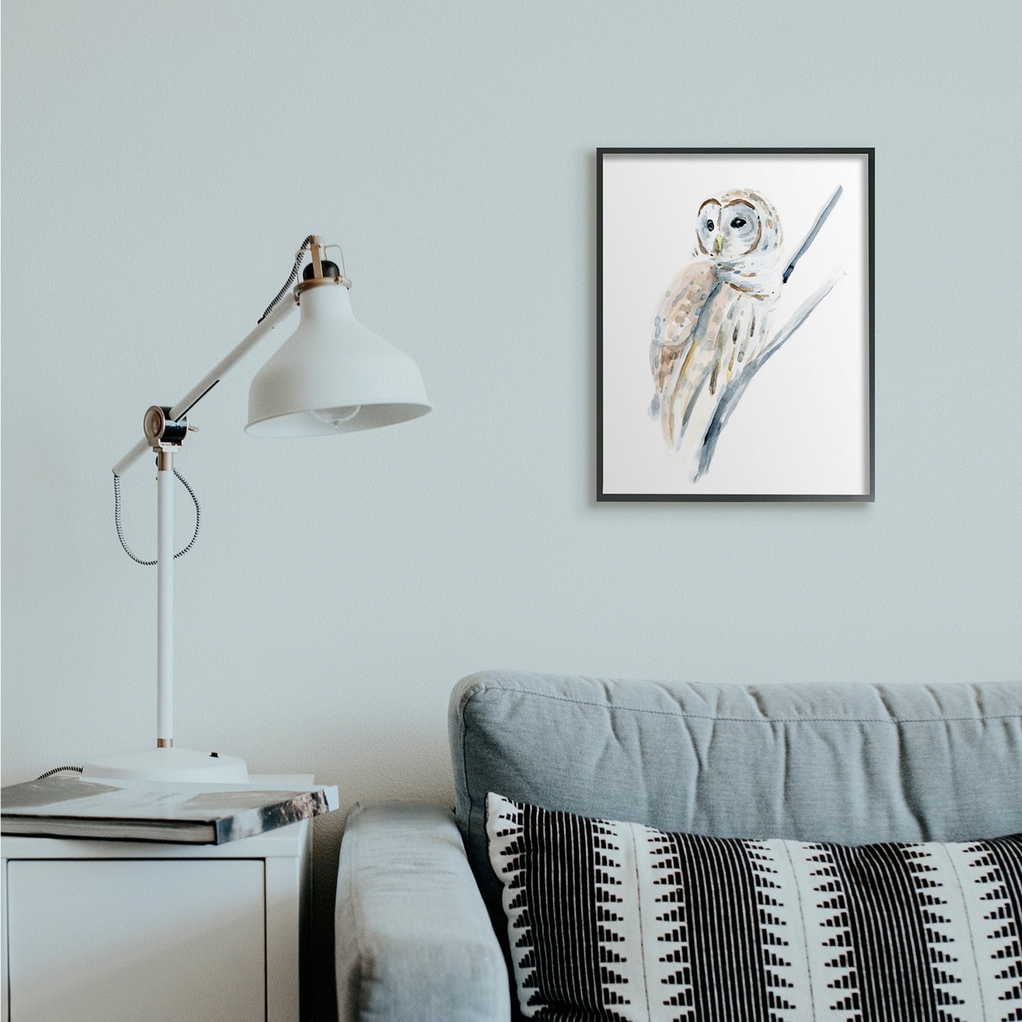 Stupell Industries Soft Arctic Owl Perched on Minimal Branch Black Framed, 16 x 20, Design by Annie Warren