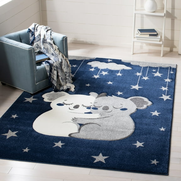 SAFAVIEH Carousel Kids Hugging Koalas Area Rug, Navy/Gray, 8' x 10'