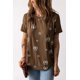 thumbnail image 2 of ABPHQTO Camiseta de mujer con cuello redondo y estampado de diente de león marrón, 2 of 5