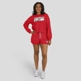 thumbnail image 6 of Women's WEAR by Erin Andrews Scarlet San Francisco 49ers Heavy Rugby Jersey Long Sleeve T-Shirt & Shorts Lounge Set, 6 of 7