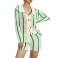 thumbnail image 6 of KOMOO Women Loose 2Pcs Knitted Outfits Long Sleeve Striped Button Knit Crochet Cardigan Sweater Tops High Waist Knit Shorts Sets, 6 of 9