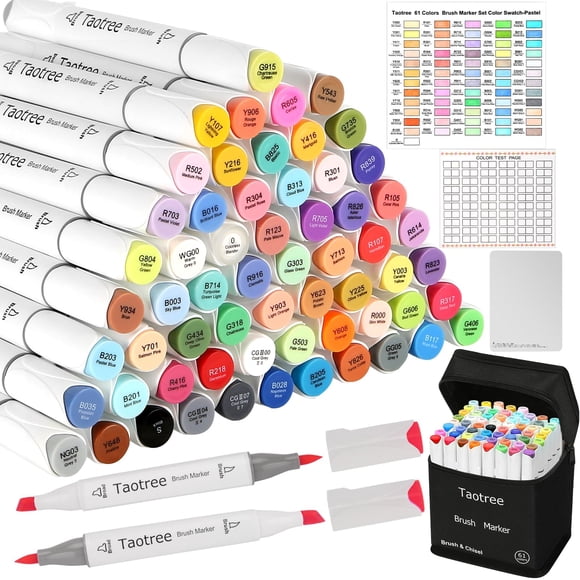 Marcadores Taotree de 61 colores con punta doble: pincel y punta fina