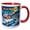 Red/White, variant on 3drose, Happy Holidays Text. Colorful Village in Snow, Frozen River. Art Gift, 11oz Two-tone Red Mug