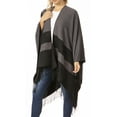 thumbnail image 4 of Sakkas Avi Women's Reversible Open Front Poncho Cardigan Ruana Cape Shawl W/Fringe - Border Black - One Size Regular, 4 of 7