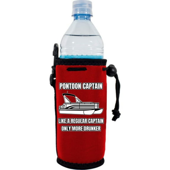 Pontoon Captain, Like a Regular Captain Only More Drunker Water Bottle Coolie (Red)