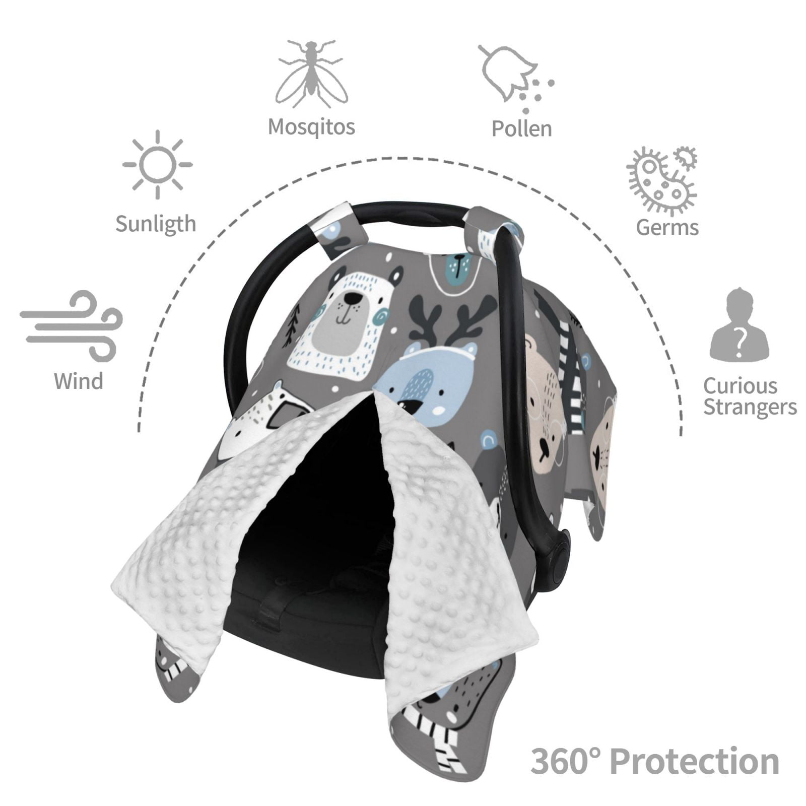 Car Seat Cover Baby - winter Scarf cute beer Breathable Infant Car Seat Cover for Baby Carseat, Lightweight Comfort Baby Essentials Must Haves Newborn Stuff for Girl Boy