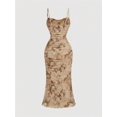 thumbnail image 2 of Women's Floral Ruched Bodycon Cami Midi Dress, Spring Summer Elegant Vacation Party Dress, 2 of 4