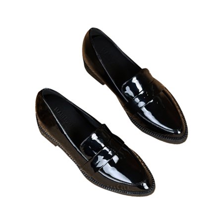 

Kesitin Womens Black Chunky Leather Shoes Wedding Lightweight Dress Shoe Slip On Loafer Black Style A 4.5