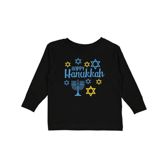 Inktastic Happy Hannukkah with Star and Menorah Boys or Girls Long Sleeve Toddler T-Shirt