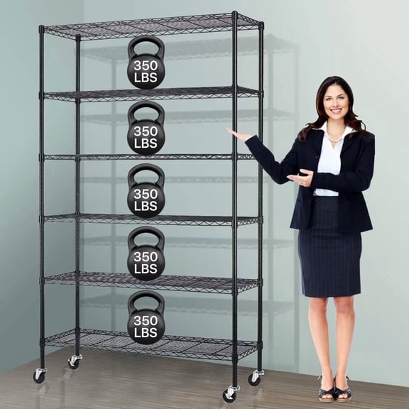 XF XINFENG 6 Tier Storage Shelves Adjustable Wire Shelving Heavy Duty Metal Shelves with Wheels 2100 lbs Capacity,Black