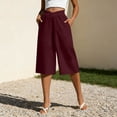 thumbnail image 6 of Feancey Womens Wide Leg Cropped Pants V Crossover Elastic Waist Palazzo Capris Summer Casual Business Dress Capri Pants with Pockets Wine S, 6 of 7