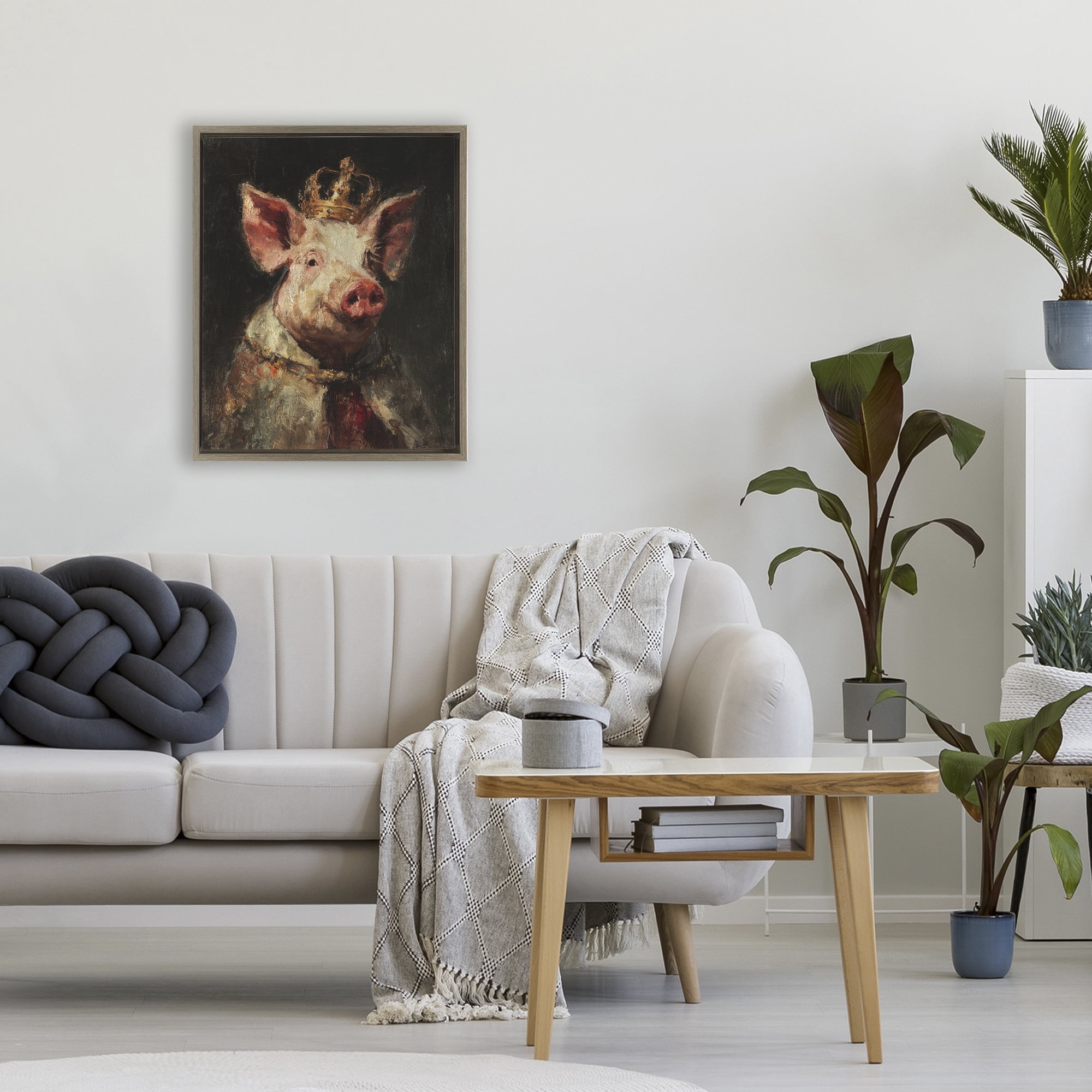 Stupell Industries Royal Swine Portrait Brown Framed Floater Canvas Wall Art, design by Svetlana Aleynikova