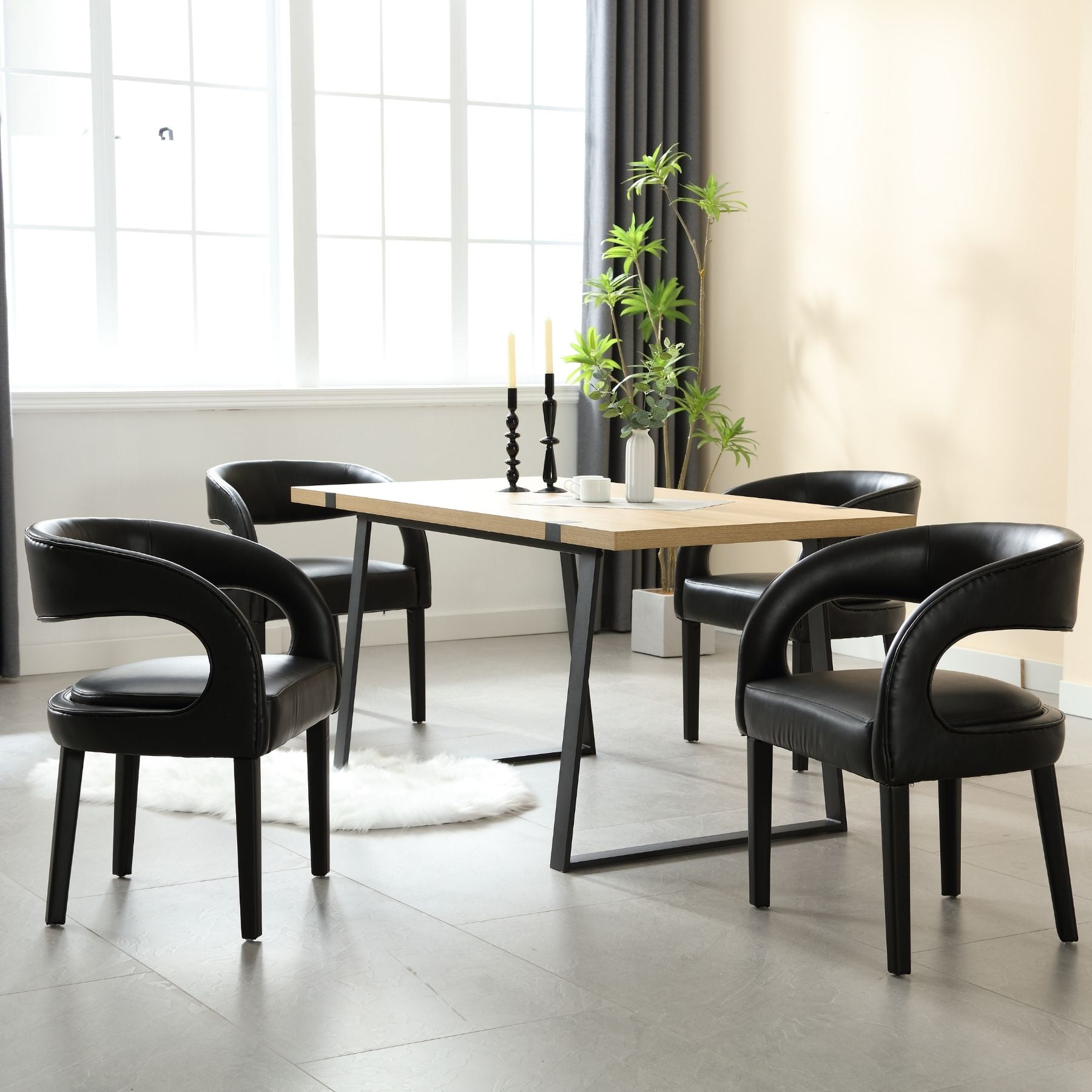Dayalane Modern Upholstered Dining Chairs Set of 4, PU Leather Barrel Accent Chairs with Open Back and Arms, Comfy Kitchen & Dining Room Chairs with Wood Legs for Living Room/Bedroom,Black
