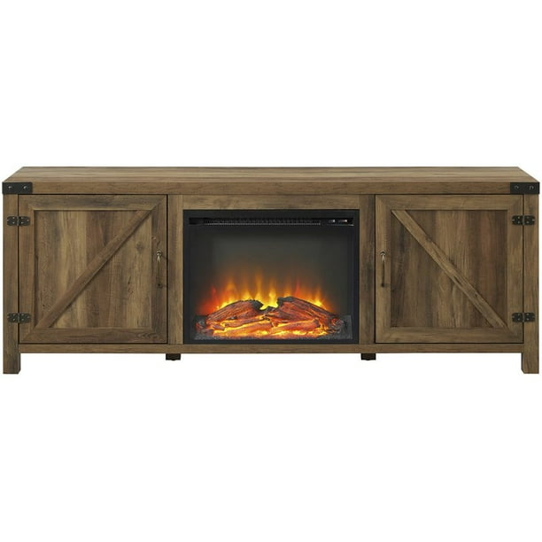 Farmhouse Barn Door Fireplace TV Stand for TVs up to 80" in Rustic Oak