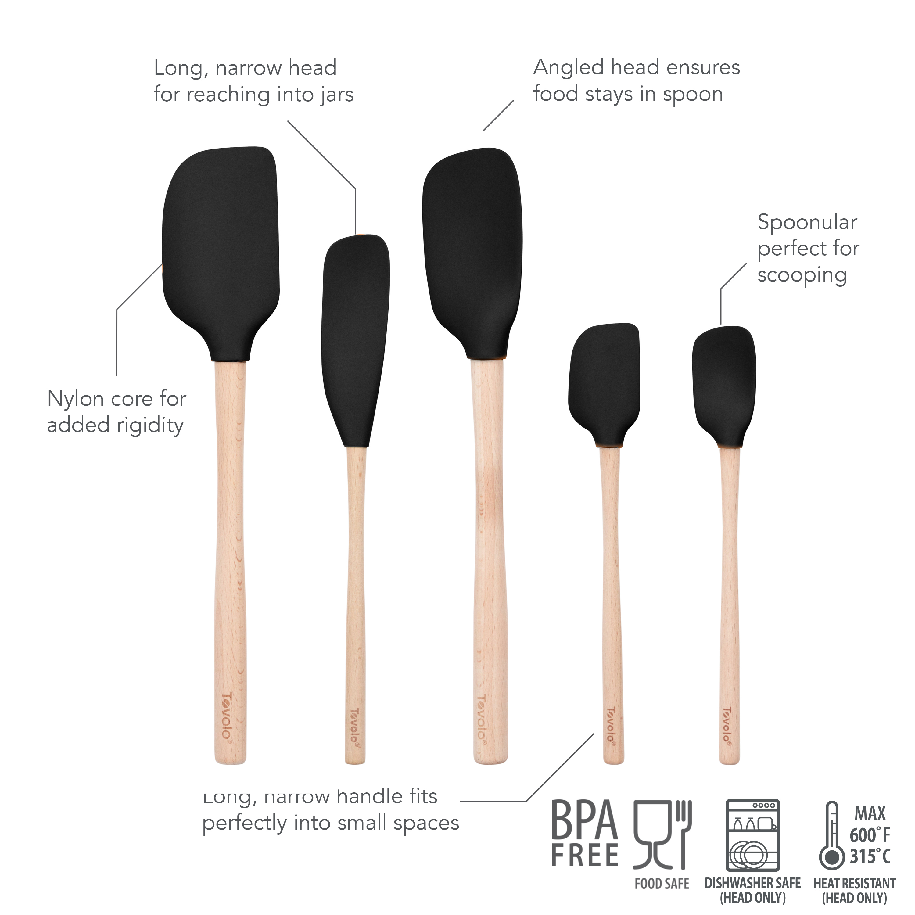 Tovolo Flex Core Silicone Spatula with Wooden Handle Set - Thumbnail 3