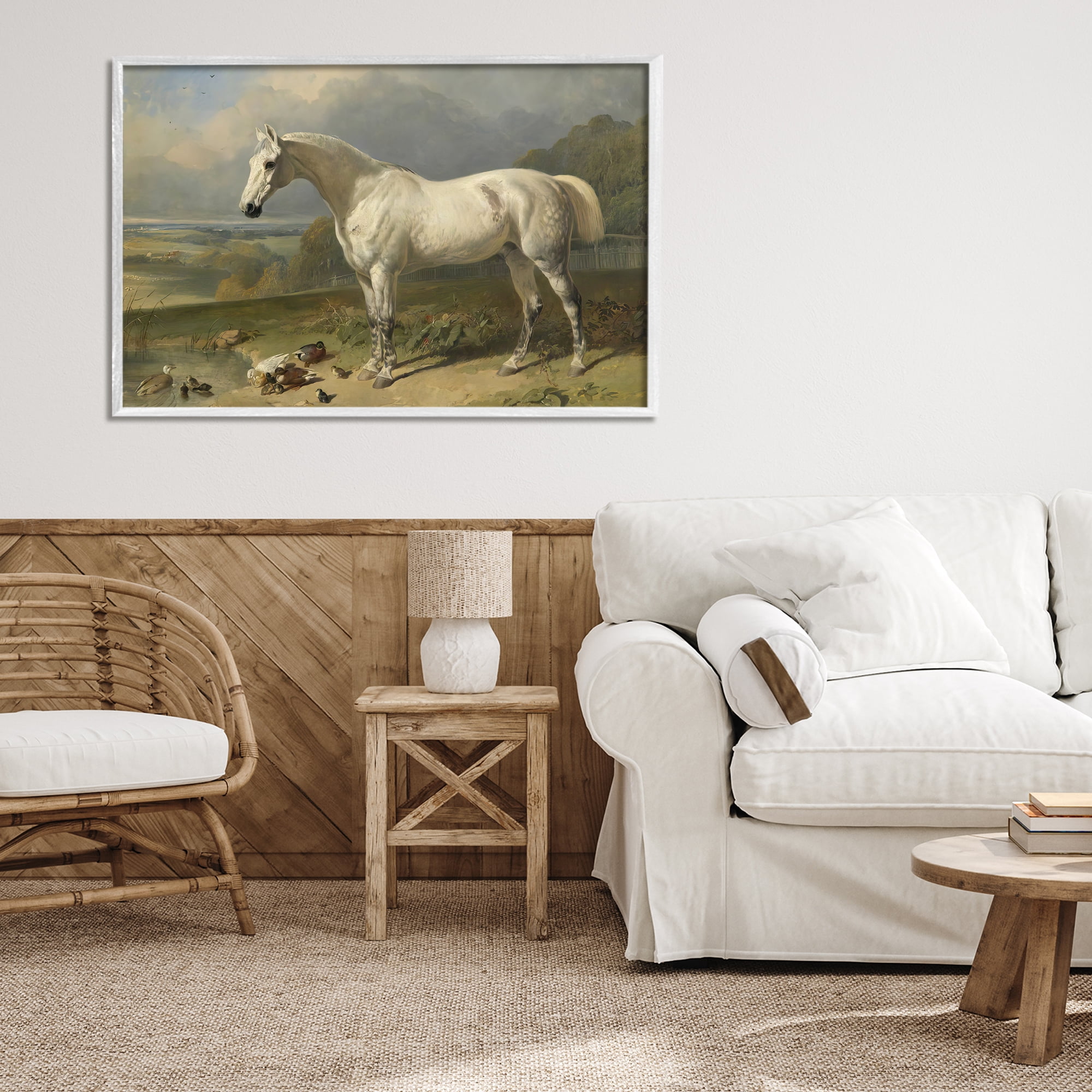 Stupell Industries Grey Horse And Ducks In Landscape White Framed Giclee Art, design by Tina LeCour