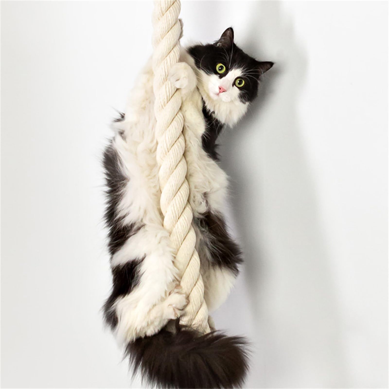 QLFYUU 55 inch Cat Climbing Toy Rope with Small Wood Shelf Wall Mounted for Indoor Cats Beige