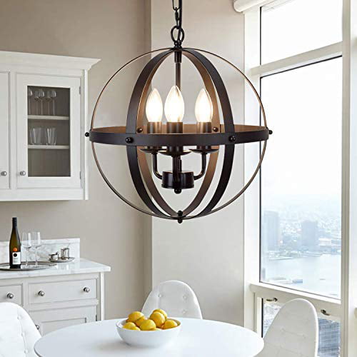 Globe Pendant Lights 3 Lamp Chandelier Black Rural Style Retro Rustic Industrial Vintage Ceiling Light Fixture with Metal Spherical lamp for Dining Room Kitchen Island Dining Table Farmhouse Porch
