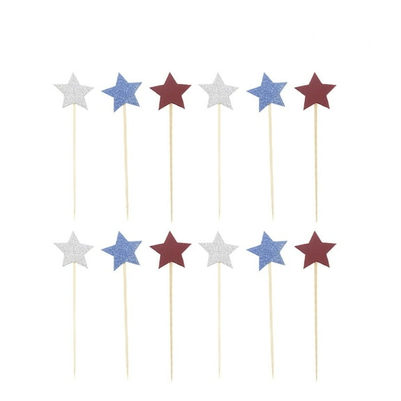 COOPHYA Patriotic Cake Decorations Star Cupcake Toppers White 100Pcs