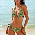 thumbnail image 3 of Colorful Leaf Bikini Swimsuit Palm Tree Swimwear Sexy Push Up Stylish Bikini Set Rave High Cut Design Biquini, 3 of 5