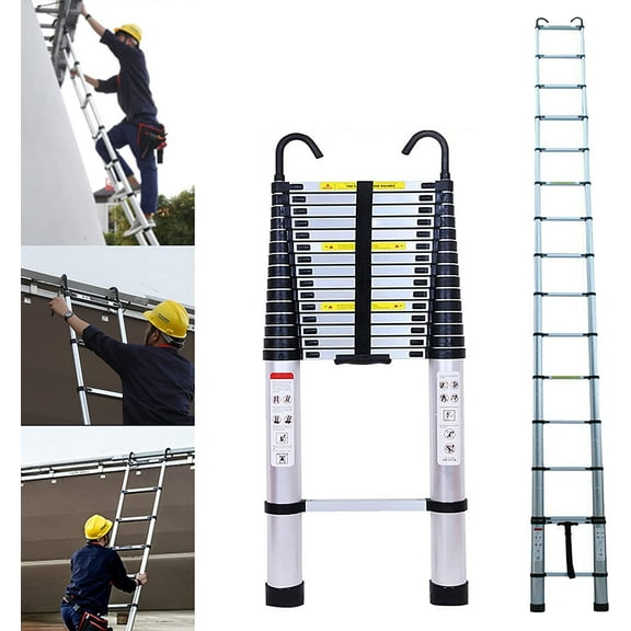 Telescoping Ladder 20FT Extension Ladder with 2 Roof Ladder Hooks, Collapsible Ladders for Home, Locking Mechanism, Aluminum Telescopic Extendable Ladder, Rv Ladder, Attic Ladder, 330 Pound Capacity