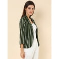 thumbnail image 4 of Blazer De Solapa Con Muescas Y Mangas 3/4 A Rayas Para Mujer Verde oscuro L, 4 of 6