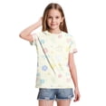 thumbnail image 5 of Abcomgle Girls Tee Shirts 10-12 Crewneck Short Sleeve Floral Print Toddler Tops Girls Summer Dressy Cotton Toddler T-Shirt Cute Girls Blouse,Beige,12-13Years, 5 of 5