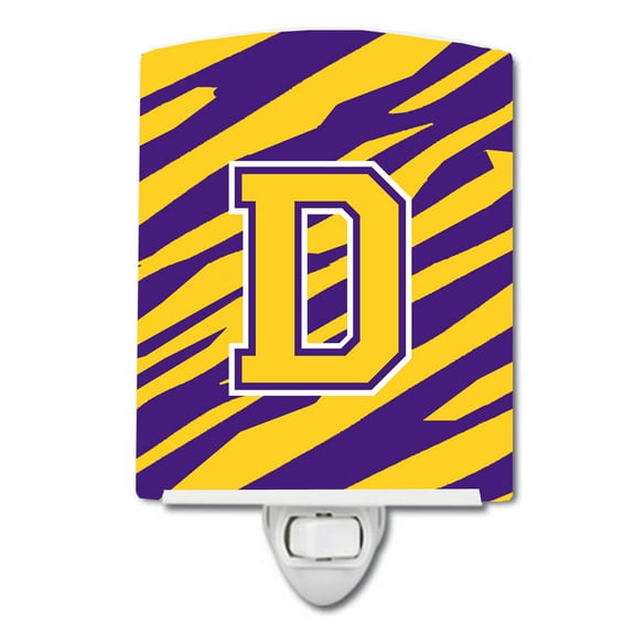 Letter D Monogram - Tiger Stripe - Purple Gold Ceramic Night Light