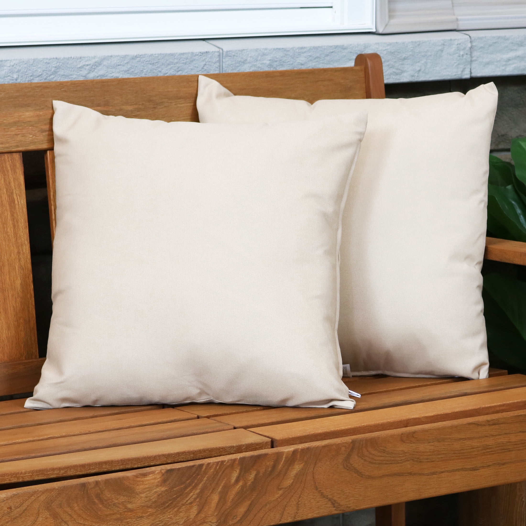 Sunnydaze 17" x 17" Beige Polyester Square Decorative Outdoor Throw Pillows, 2 Count