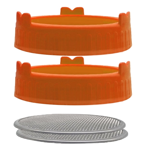 CSChome Couvercles de Pots de Germination 2 Pcs en Plastique ABS de Qualité Alimentaire et Maille en Acier Inoxydable. Comprend Deux Couvercles orange à Grand Ouverture Conçus pour une Germination Pratique, un Serrage et un Retrait Ergonomiques, et un drainage Efficace de l'Eau Tout en Retenant les Petites Graines Qui Germinent. Idéal pour les Fournitures de Mise en Conserve et l'Organisation de la Cuisine.
