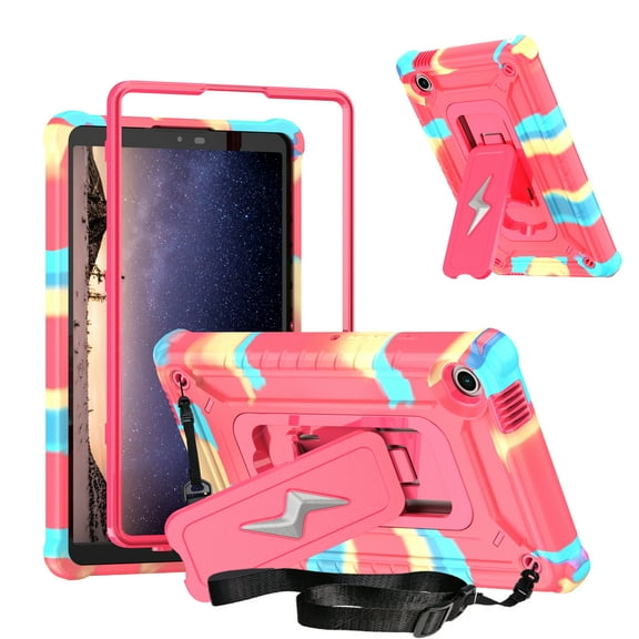 Dteck Kids Case for Samsung Galaxy Tab A9 8.7-inch (SM-X110/X115/X117),Shockproof Silicone PC Case Built-in Kickstand Cover with Shoulder Strap for Galaxy Tab A9 2023,Rainbow Rose