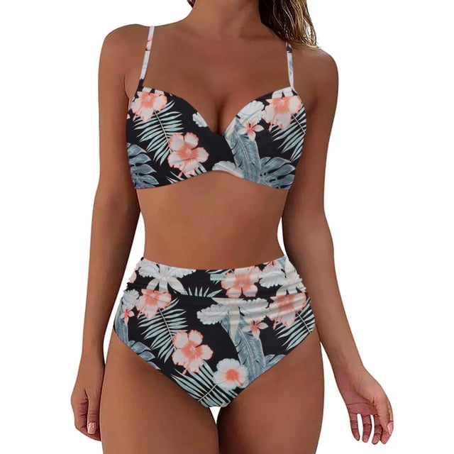 Gibobby Conjunto de Bikini Bikini de cintura alta para mujer, bañador Sexy de realce de dos piezas, traje de baño Vintage de dos piezas, conjunto de Biki(Negro,M)