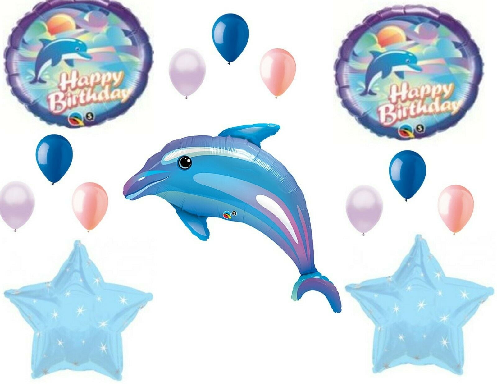 Dolphin Blue Coral Happy Birthday Party Balloons Decorations Supplies