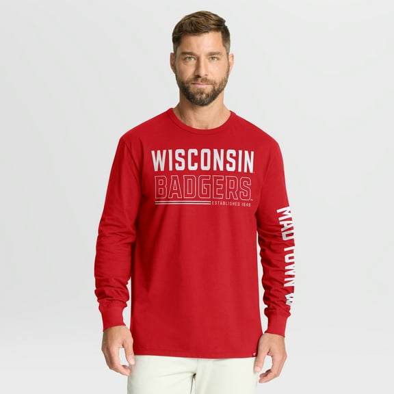 Men's Fanatics Red Wisconsin Badgers Quad Fuel The Fire Long Sleeve T-Shirt