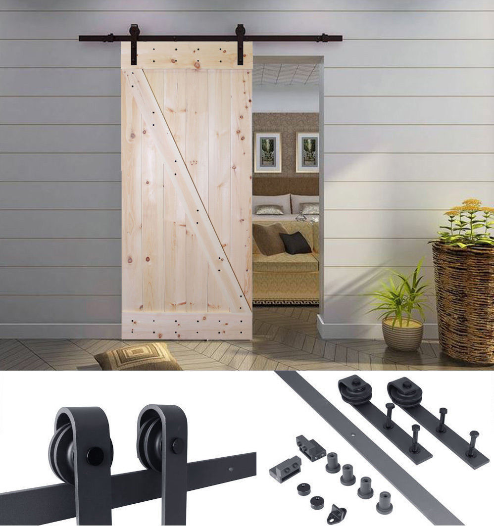 36 in. x 84 in. Z-Bar unfinished Wood Sliding Barn Door with Sliding Door Hardware Kit